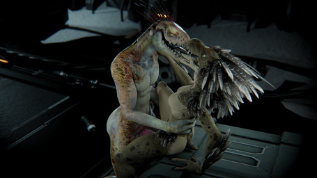 3_fingers abs animal_genitalia animal_penis anthro anthro_on_anthro anthro_penetrated anthro_penetrating anthro_penetrating_anthro arm_feathers arm_quills arm_tuft beak bodily_fluids box breasts butt container crate duo eye_contact feather_hair feathered_crest feathers female female_anthro female_penetrated fingers french_kissing genitals hand_on_another's_hip hand_on_hip head_crest hip_tuft intraspecies kissing looking_at_another male male/female male_anthro male_penetrating male_penetrating_female muscular muscular_anthro muscular_male non-mammal_breasts nude obscured_penetration pecs penetration penis pseudo_hair pupils quill_hair red_quills saliva saliva_string sex short_tail sitting sitting_table_lotus slit_pupils small_breasts tail tuft vaginal vaginal_penetration yellow_eyes tallion pickle_juice_(modeler) halo_(series) microsoft xbox_game_studios cor_zan t'loaki alien avian ibie'shan kig-yar reptile scalie t'vaoan 16:9 3d_(artwork) colored digital_media_(artwork) hi_res widescreen