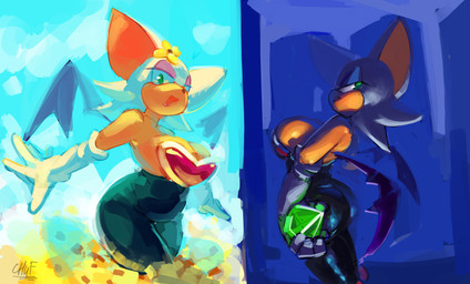 anthro bat_wings big_breasts breasts chaos_emerald cleavage clothed clothing eyeshadow female gem green_eyes hair huge_breasts looking_at_viewer makeup membrane_(anatomy) membranous_wings open_mouth open_smile smile smiling_at_viewer solo white_hair wings chuf_(artist) sega sonic_the_hedgehog_(series) rouge_the_bat bat mammal 2025 absurd_res hi_res