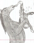 ambiguous_gender feral holding_musical_instrument holding_object lined_paper music musical_instrument musical_note musical_symbol playing_music saxophone solo symbol tenor_saxophone wind_instrument woodwind_instrument unknown_artist equid equine horse mammal graphite_(artwork) monochrome traditional_media_(artwork)