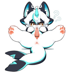 3_fingers 4_ears 4_toes ahoge animal_genitalia animal_penis anthro anus bangs black_body black_ears black_fur blue_body blue_fur blue_highlights blue_horn blue_inner_ear blush blush_lines bodily_fluids censor_bar censored_genitalia censored_penis cetacean_genitalia cetacean_penis cetacean_tail cheek_tuft chest_tuft circle_eyebrows claws crying detailed_anus erection eyebrows facial_tuft feet fin fingers fur fur_markings genital_slit genitals gesture hair highlights_(coloring) horn inner_ear_fluff legs_up looking_at_viewer lying male markings mitten_hands multi_ear on_back orange_eyes pawpads penis pink_nose pink_pawpads presenting presenting_anus question_mark raised_leg sad simple_background solo spread_legs spreading suggestive suggestive_gesture tail tail_fin tapering_penis tears toe_claws toes tuft white_background white_body white_fur white_hair white_inner_ear_fluff white_markings young young_anthro young_male windbiom hefeng_character aquatic cetacean furred_cetacean mammal censored hi_res