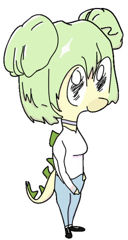 anthro chibi choker clothed clothing female green_hair hair jewelry looking_at_viewer necklace simple_background solo spiked_tail spikes spikes_(anatomy) tail toony white_background yellow_body unknown_artist cavemanon_studios goodbye_volcano_high ko_op_(game_developer) snoot_game stella_(gvh_beta) dinosaur ornithischian prehistoric_species reptile scalie stegosaurian stegosaurus thyreophoran