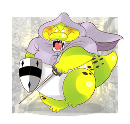 anthro belly biped blush cloak clothing green_body kemono melee_weapon overweight shield solo sword weapon white_body m2vcjtad5hsdvla alligator alligatorid crocodilian reptile scalie 2022 absurd_res hi_res