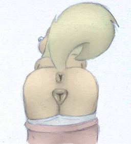 animal_genitalia animal_vulva anthro anus bent_over black_nose bottomwear bottomwear_down butt canine_genitalia canine_vulva clothed clothing female genitals pants pants_down partially_clothed presenting presenting_hindquarters raised_tail rear_view simple_background solo tail tan_body vulva young young_anthro animew brandy_and_mr._whiskers disney brandy_harrington canid canine canis domestic_dog mammal 2015