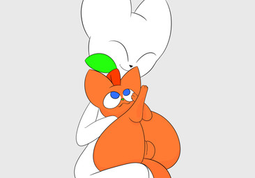 anthro blue_eyes butt duo female feral genitals green_nose happy leaf looking_up male on_lap orange_body orange_butt orange_legs orange_paws orange_tail plump_labia sitting_on_lap tail vulva alpog21_(artist) trod domestic_cat felid feline felis mammal absurd_res hi_res