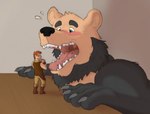 anthro duo extreme_size_difference imminent_vore male male/male micro open_mouth oral_vore size_difference teeth tongue tongue_play uvula vaygara vore sillywerwolf rouen_(blazingfrostwolf) rouenalmer bear human mammal