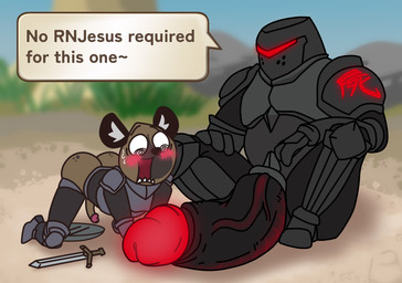 all_fours anthro armor bare_butt big_penis black_armor blush blush_lines bodily_fluids brown_body brown_fur butt cjk_character cjk_character_on_clothing clothed clothing duo erection eyebrows freckled_butt freckles fur gaping_mouth genitals glans glowing glowing_genitalia glowing_markings glowing_penis half-erect headgear helmet huge_penis hyper hyper_genitalia hyper_penis it'll_never_fit looking_at_genitalia looking_at_penis machine male male/male markings mask melee_weapon on_model open_mouth outside partially_clothed penis pink_glans power_armor raised_eyebrows red_glans shield sitting size_difference speech_bubble spiral spiral_eyes surprised sweat sweatdrop sword text vein veiny_penis weapon stuffedfonts aggretsuko sanrio haida_(aggretsuko) shikabane_(aggretsuko) hyena mammal spotted_hyena english_text hi_res japanese_text