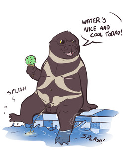 balls bodily_fluids dessert eyewear food genital_fluids genitals glasses humanoid_genitalia humanoid_penis ice_cream male male_peeing peeing peeing_into_pool peeing_into_water penis simple_background small_penis solo swimming_pool text urine urine_stream water watersports white_background furrtea aquatic mammal pinniped seal hi_res