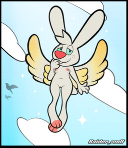 anthro blush breasts female genitals nipples nude presenting raised_leg small_breasts solo vulva wings blackmore angel_hare the_east_patch angel_gabby lagomorph leporid mammal rabbit absurd_res hi_res signature