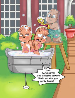 anthro bath blush clamp clothes_pin clothing embarrassed fastener gloves group handwear latex latex_clothing latex_gloves latex_handwear male nose_clamp outside pin_(fastener) shota speech_bubble swimming_trunks swimwear text unimpressed yellow_clothing yellow_gloves yellow_handwear young sdcharm_(artist) alvin_and_the_chipmunks alvin_and_the_chipmunks_(1983) alvin_seville simon_seville theodore_seville chipmunk ground_squirrel mammal rodent sciurid 2018 english_text hi_res brother_(lore) brothers_(lore) sibling_(lore)