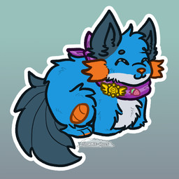 ambiguous_gender badge blue_body blue_fur daww eyes_closed feral fin fluffy fur gradient_background green_background head_tuft loaf lying orange_body orange_gills orange_nose orange_scales outline persim_scarf relaxing scales simple_background smile solo tail tail_fin tuft white_outline stormiehills nintendo pokemon pokemon_mystery_dungeon spike_chunsoft xevy canid canine canis generation_3_pokemon hybrid mammal pokemon_(species) swampert wolf 1:1 hi_res male_(lore)