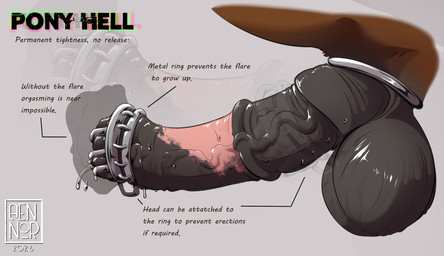 accessory animal_genitalia animal_penis balls big_balls bodily_fluids chastity_cage chastity_device cock_ring contraption_concept crotch_shot device dripping edging equine_genitalia equine_penis erection feral flared_penis genital_fluids genital_focus genitals jewelry male metal mottled mottled_genitalia mottled_penis orgasm_denial penis penis_accessory penis_focus penis_jewelry phallic_chastity_device precum precum_drip side_view solo text torture_device unusual_chastity vein veiny_penis aennor equid equine mammal absurd_res english_text hi_res