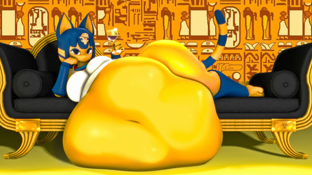 anthro belly big_belly blue_hair container cup drinking_glass female glass glass_container glass_cup hair huge_belly hyper hyper_belly morbidly_obese morbidly_obese_female obese obese_female overweight overweight_female solo wine_glass yellow_body yellow_skin pestilad animal_crossing nintendo ankha_(animal_crossing) domestic_cat felid feline felis mammal 16:9 2022 3d_(artwork) digital_media_(artwork) hi_res widescreen