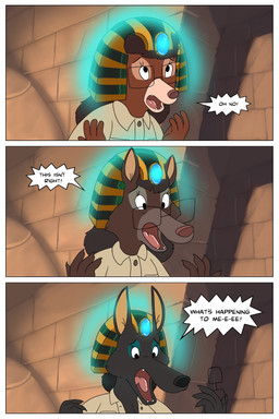 corruption egyptian magic solo species_transformation text transformation bear canid canine canis jackal mammal 2:3 absurd_res english_text hi_res