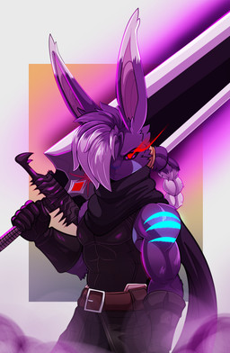 black_sclera fantasy fantasy_weapon greatsword male neon foxynoms colin_(foxynoms) lagomorph leporid mammal rabbit absurd_res hi_res