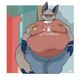 anthro belly big_belly male obese overweight solo kapptastic fatboy_slim nintendo pokemon you've_come_a_long_way_baby generation_8_pokemon nickit pokemon_(species) album_cover cover hi_res