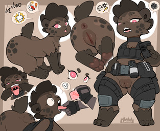 3_toes 4_fingers anthro big_butt biped bottomless bottomless_female breasts brown_body brown_fur brown_hair butt claws clitoral_hood clitoris clothed clothed_anthro clothed_female clothing feet female finger_claws fingers flat_chested front_view fur genitals hair looking_at_viewer mouth_shot nude nude_anthro nude_female open_mouth pink_eyes rear_view semi-anthro simple_background small_breasts solo standing teeth thick_thighs toe_claws toes tongue uvula vulva wide_hips loimu juno_(loimu) hyena mammal 2026 absurd_res digital_drawing_(artwork) digital_media_(artwork) hi_res