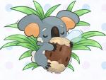 ambiguous_gender feral grass plant simple_background sleeping solo white_background yajuuraku nintendo pokemon generation_7_pokemon komala mammal marsupial pokemon_(species) vombatiform 2016 hi_res