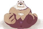 anthro anus beard belly black_nose bodily_fluids brown_body butt eyewear facial_hair feet glasses kemono male mature_male mustache navel overweight overweight_male solo sweat eto1212 vtuber bear mammal 2024 absurd_res censored hi_res