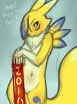 alternate_color anthro female fur holidays nude solo tail white_body white_fur yellow_body yellow_fur jingx1 bandai_namco digimon new_year fan_character jemma_(jingx1) canid canine digimon_(species) mammal renamon 2010 3:4 colored_sketch sketch