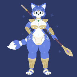 anthro big_breasts bottomwear bra breasts clothed clothing female krystal's_staff loincloth no_underwear shoulder_pads solo sparkles tribal tribal_clothing underwear naycelium nintendo star_fox krystal_(star_fox) canid canine fox mammal 1:1 2026 hi_res