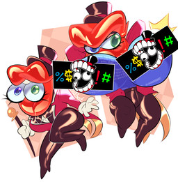 big_breasts blue_screen_of_death breasts caine_censorship censor_bar clothing crossgender female formal_wear gloves handwear heterochromia huge_lips lips mtf_crossgender not_furry red_lips simple_background solo thick_lips toony white_background tentabat glitch_productions the_amazing_digital_circus caine_(tadc) animate_inanimate humanoid mouth_creature