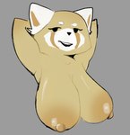 anthro areola big_areola big_breasts breasts female glistening grey_background hands_behind_head looking_at_viewer sagging_breasts simple_background slightly_chubby slightly_chubby_female smile solo estebon89 aggretsuko sanrio retsuko's_mother ailurid mammal red_panda 2024 colored colored_sketch half-length_portrait portrait sketch