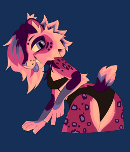 anthro bra clothing female fur gesture hand_gesture lux_(sbfornal) markings multicolored_body multicolored_fur pink_body pink_fur solo spots spotted_body spotted_fur teeth_showing tongue tongue_out underwear v_sign anonymous_artist sabertooth_feline absurd_res alpha_channel hi_res