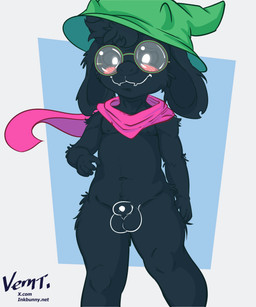 4_fingers anthro balls biped black_text blue_background blush blush_lines bottomless bottomless_anthro bottomless_male cheek_tuft closed_smile clothed clothed_anthro clothed_male clothing eyebrows eyewear facial_tuft fingers flesh_fang floppy_ears front_view fur genitals glasses green_clothing green_eyewear green_glasses green_shirt green_topwear green_tunic grey_clothing grey_shirt grey_topwear grey_tunic head_tuft heart_clothing heart_symbol horn humanoid_hands long_ears lop_ears male male_anthro monotone_body monotone_fur monotone_scarf mouth_closed multicolored_clothing multicolored_shirt multicolored_topwear notched_ear pink_horn pink_scarf pupils purple_eyes red_blush round_glasses scarf shirt simple_background smile solo standing text topwear tuft tunic two_tone_clothing two_tone_shirt two_tone_topwear two_tone_tunic wearing_glasses white_background white_body white_eyebrows white_fur white_pupils white_sclera white_tuft young young_anthro young_male vernt45 deltarune undertale_(series) ralsei bovid caprine goat mammal 5:6 absurd_res artist_name hi_res portrait shaded three-quarter_portrait url