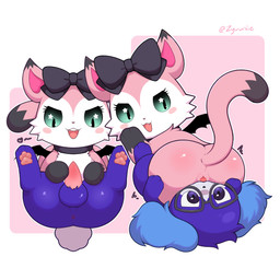 anus balls bfur blue_body blue_fur blush blush_stickers bow_on_head cat_tail collar cunnilingus dipstick_tail duo eyelashes eyewear facesitting feet female female_feral female_on_feral female_on_top feral fluffy_ears front_view fur genitals glasses gloves_(marking) green_eyes hindpaw looking_at_another looking_at_genitalia looking_at_partner looking_at_penis looking_back looking_back_at_another looking_back_at_partner male male/female male_feral male_on_bottom male_on_feral markings multicolored_body multicolored_fur multiple_angles on_bottom on_top open_mouth open_smile oral paws penis pink_body pink_fur purple_body purple_eyes purple_fur quadruped rear_view scut_tail sex short_tail simple_background sitting sitting_on_another smile star_in_pupils tail tail_markings tapering_penis text two_tone_body two_tone_fur vaginal white_background white_body white_fur zyuuniie beatcats sanrio sega sega_fave greye mia_(beatcats) domestic_cat felid feline felis lagomorph mammal 1:1 2026 absurd_res artist_name digital_drawing_(artwork) digital_media_(artwork) hi_res shaded soft_shading