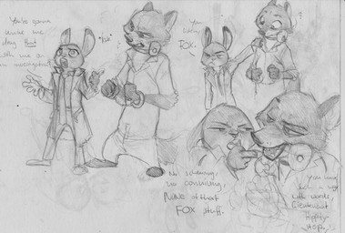 anthro bound buckteeth chain chained clothed clothing coat collar cuff_(restraint) dialogue duo female fully_clothed handcuffs male metal_cuffs necktie prison_uniform prisoner restrained restraints shackles shock_collar simple_background teeth text topwear white_background monoflax disney zistopia zootopia judy_hopps nick_wilde canid canine fox lagomorph leporid mammal rabbit 2016 absurd_res black_and_white english_text hi_res monochrome traditional_media_(artwork)