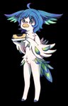 2015 4_fingers alpha_channel anthro avian beak bird blue_hair chest_tuft feathers female fingers food fruit fur hair ieaka inner_ear_fluff multicolored_body multicolored_feathers perico plant plate red_eyes simple_background solo transparent_background tuft white_body white_fur
