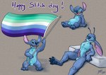 4_fingers 4_toes 6/26 alien animal_genitalia anthro balls blue_balls blue_body blue_nose claws disney experiment_(lilo_and_stitch) feet finger_claws fingers flag fur genitals holding_flag holding_object lgbt_pride lgbt_pride_month lilo_and_stitch male nanashi-arts open_mouth open_smile penis pride_color_flag pride_colors sheath simple_background small_tail smile solo stitch_(lilo_and_stitch) tail toes tuft vincian_pride_colors