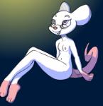 albino anthro bald barefoot biped breasts buckteeth eyewear feet female fur glasses nipples nude pink_eyes slim small_breasts smile solo tail teeth thick_tail white_body white_fur bazza smekbo olga_hulhova mammal mouse murid murine rodent sketch