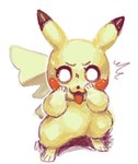 brown_eyes cheek_spots eyebrows eyelashes female open_mouth pupils red_cheeks shadow simple_background solo standing tail white_background white_pupils yellow_body yellow_tail flavia-elric nintendo pokemon flavia_(flavia-elric) generation_1_pokemon pikachu pokemon_(species) 2020 digital_media_(artwork) low_res