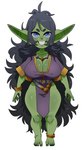 big_breasts biped black_hair blue_eyes breasts cleavage clothed clothing feet female fingers green_body green_skin hair humanoid_pointy_ears not_furry pointy_ears pupils simple_background smile solo thick_thighs white_background wide_hips nuclearwasabi goblin humanoid 2023 absurd_res digital_media_(artwork) hi_res