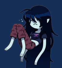 barefoot black_hair bottomwear breasts clothed clothing crop_top fangs feet female floating hair humanoid_pointy_ears long_hair messy_hair midriff not_furry pants pointy_ears shirt solo sweatpants t-shirt teeth tired toony topwear discount-supervillain adventure_time cartoon_network marceline_abadeer demon humanoid mammal vampire alpha_channel digital_media_(artwork)