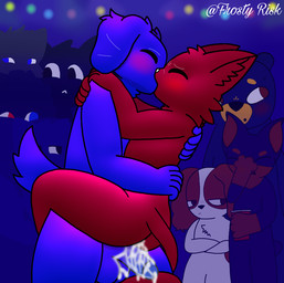 5_fingers anal anthro balls blue_body blue_fur bodily_fluids cum cum_from_ass cum_in_ass cum_inside cum_pouring_out detailed_background duo ejaculation fingers fluffy flustered fur genital_fluids genitals hand_on_back hand_on_hip hand_on_shoulder hug kiss_on_lips kissing leaking_cum male male/male nude party penis public public_nudity red_body red_fur sex tail_wrapped_around frosty_risk chaz_barkley(bruce_bronze) riley_augestine(bruce_bronze) bear canid canine canis domestic_cat domestic_dog felid feline felis fox mammal