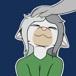 ambiguous_gender anthro biped clothing disembodied_hand duo ears_down eyes_closed front_view fur green_clothing green_shirt green_topwear grey_body grey_fur grey_hair hair hand_on_head headpat outline pivoted_ears shirt simple_background solo_focus topwear transparent_background white_body white_fur white_hair white_outline mxij rin_kageruya_(mxij) domestic_cat felid feline felis mammal 1:1 2026 alpha_channel