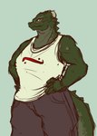 anthro breasts clothed clothing female green_body hornless mature_female multicolored_body muscular muscular_female simple_background solo tail two_tone_body yellow_eyes tolerain mythology valyrie_(tolerain) dragon mythological_creature mythological_scalie scalie hi_res