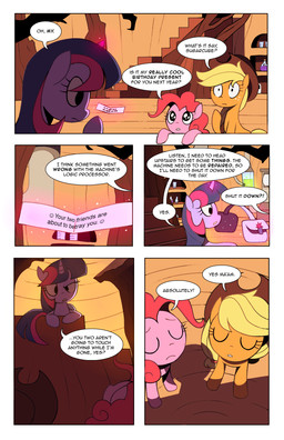 bodily_fluids clothing cowboy_hat cutie_mark dialogue female feral fur group hair hat headgear headwear horn machine multicolored_hair note purple_body purple_fur purple_hair smile tail tears text two_tone_hair karzahnii friendship_is_magic hasbro my_little_pony mythology applejack_(mlp) fortune pinkie_pie_(mlp) twilight_sparkle_(mlp) earth_pony equid equine horse mammal mythological_creature mythological_equine pony unicorn 2013 comic english_text hi_res