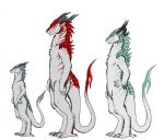 2016 ambiguous_gender anthro aten_(ratte) blade blue_body blue_eyes blue_scales conditional_dnp cyavian digital_media_(artwork) fangs female_(lore) fur green_body green_eyes green_scales green_stripes grey_body grey_fur group hi_res horn legacy_(ratte) male_(lore) model_sheet nude purple_eyes ratte red_body red_scales red_stripes sagis scales side_view simple_background stripes tail tail_blade teeth ushuaia weapon_tail white_background