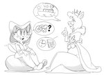 anthro clothing crown dialogue duo female headgear mantle simple_background sitting smile suit dbaru el_arca super_planet_dolan queen_oriana shima_luan domestic_cat felid feline felis lion mammal pantherine 2021 crossover hi_res monochrome pictographics