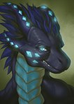 anthro blue_eyes crystal gemstones horn male smug solo conditional_dnp inert-ren mythology dragon lizard mythological_creature mythological_scalie reptile scalie portrait