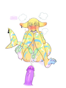 2_penises 5_toes anthro arm_markings bald blue_cum blue_gills blue_markings blue_pawpads blush blush_lines blushing_profusely bodily_fluids butt colored_cum countershade_feet countershade_hands countershade_torso countershading cum cum_drip cum_on_body cum_on_butt cum_on_feet cum_on_ground cum_on_pawpads cum_on_penis cum_on_self cum_on_vulva cumshot dripping duo ear_blush ear_piercing ejaculation eyebrows eyeliner eyes_closed eyeshadow feet fin fin_markings fin_piercing foot_fetish foot_focus furgonomic_piercing furgonomics gauged_ear gauged_fin gauged_tail genital_fluids genitals gills glans green_eyeshadow green_gills green_markings green_pawpads green_penis green_tongue green_vulva hand_on_face hands_over_eyes herm humanoid_feet intersex intersex/male leg_markings looking_through looking_through_fingers makeup male markings membrane_(anatomy) multi_genitalia multi_penis nude one_eye_closed open_mouth pawpads penile_spines penis piercing plantigrade saliva simple_background sitting sitting_on_ground slim soles soles_(marking) spread_legs spreading steam steaming_body tail tail_markings thin_eyebrows thin_fingers toes tongue unusual_bodily_fluids unusual_cum unusual_genital_fluids vulva webbed_hands wet wet_body white_body white_markings white_soles yellow_body talon_snake lenny_(chef_theia) sasha_(chef_theia) aquatic candy_shark fish goo_creature goo_humanoid humanoid shark absurd_res hi_res