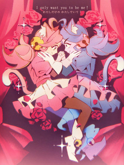 ahoge animal_ears bottomwear clothed clothed_female clothed_humanoid clothing duo eye_contact female female/female footwear fully_clothed fully_clothed_female fully_clothed_humanoid gloves hair hair_bell hand_holding handwear inner_ear_fluff interlocked_fingers looking_at_another pink_clothing pink_hair shoes skirt tail text tuft white_clothing white_gloves white_handwear nm4upn undertale_(series) irritable_ghost_(deltarune) mew_mew_(undertale) pink_(deltarune) animal_humanoid cat_humanoid felid felid_humanoid feline feline_humanoid humanoid mammal mammal_humanoid 2026 english_text hi_res