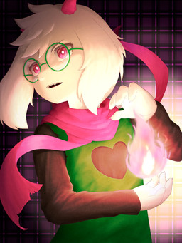 4_fingers ambiguous_gender anthro clothing elemental_manipulation eyewear fingers fire fire_manipulation fur glasses green_clothing green_robe horn pink_eyes pink_horn pink_scarf robe scarf solo white_body white_fur rikuha deltarune undertale_(series) ralsei boss_monster_(undertale) darkner 2025 3:4 hi_res male_(lore)