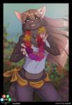 5_fingers anthro blue_eyes breasts brown_hair clothing female fingers flower hair plant shirt smile solo topwear azaleesh kiara_aman domestic_cat felid feline felis mammal 2019 digital_media_(artwork) hi_res