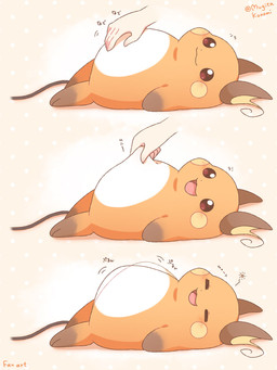 anthro belly belly_pinch blush bouncing_belly lying male on_back overweight pinch smile mugita_konomi nintendo pokemon generation_1_pokemon human mammal pokemon_(species) raichu hi_res