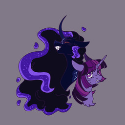 duo female feral horn nervous sharp_teeth simple_background teeth wings orphicswanart friendship_is_magic hasbro my_little_pony mythology nightmare_moon_(mlp) twilight_sparkle_(mlp) equid equine mammal mythological_creature mythological_equine unicorn winged_unicorn 1:1