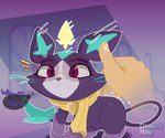 caressing eyewear female feral fur glasses humanoid_hands male o_o purple_body purple_fur text whiskers draw&nap league_of_legends riot_games tencent battle_principal_yuumi yuumi_(lol) domestic_cat felid feline felis human mammal comic english_text